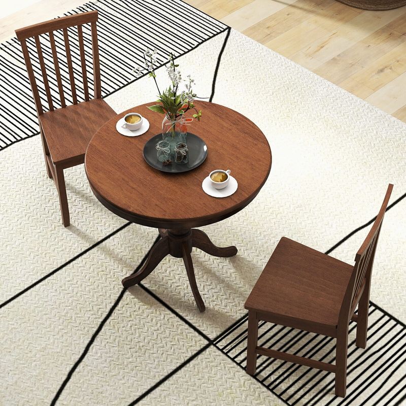 Tangkula 3-Piece Dining Kitchen Table Dining Set Mid-Century Round WoodenTable & 2 Chairs, 2 of 10