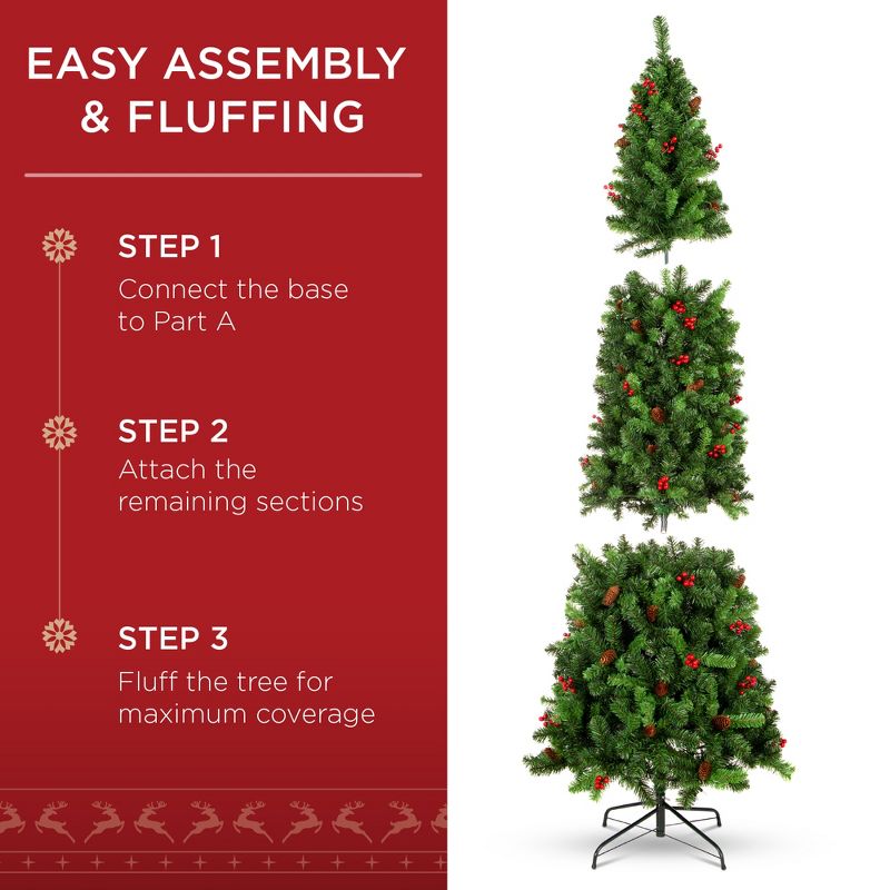 Best Choice Products Pre-Lit Pencil Christmas Tree Pre-Decorated Holiday Accent w/ Base, 4 of 11