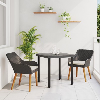 vidaXL 3 Piece Garden Dining Set Black Poly Rattan