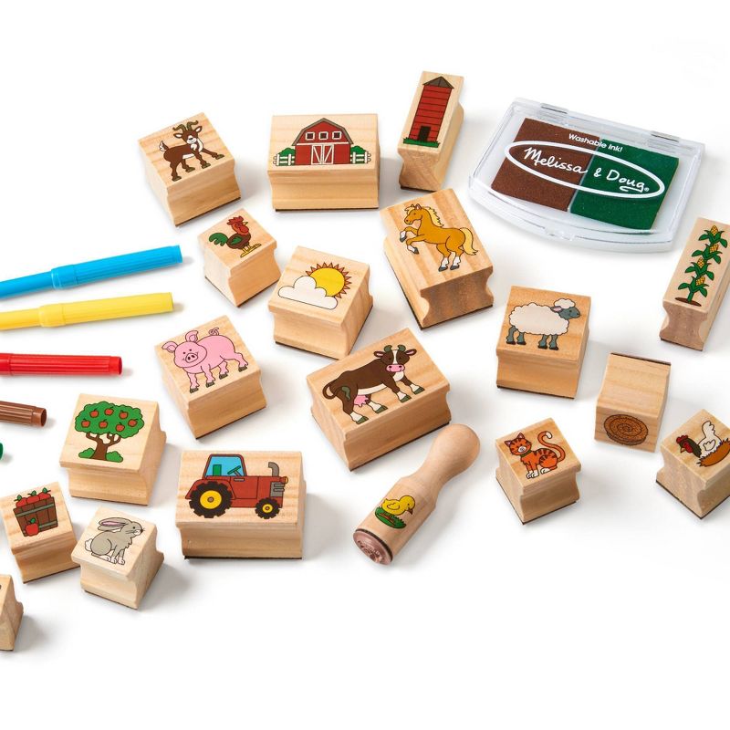 Melissa &#38; Doug Stamp-a-Scene Wooden Stamp Set: Farm - 20 Stamps, 5 Colored Pencils, and 2-Color Stamp Pad, 5 of 10