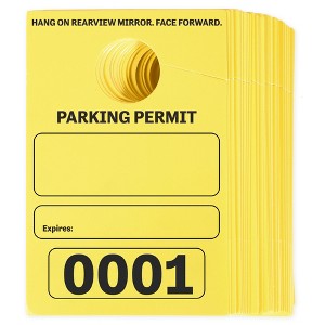 Juvale 100 Pack Temporary Parking Permit Hang Tags Numbered 0001- 0100, Hanging Passes for Car Mirrors, Bulk, Yellow, 3.15 x 4.75 In - 1 of 4