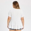 Women's Plus Size Textured Tiered Pleated V Neck Short Sleeve Casual Summer Peplum Babydoll Blouses - GRACE & GRANDEUR - 3 of 4