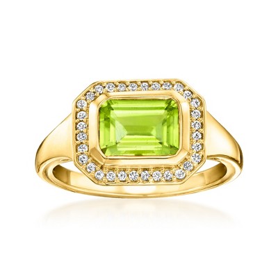 Ross-Simons 1.40 Carat Peridot Ring With .10 ct. t.w. White Topaz in 18kt Gold Over Sterling