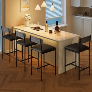Bar Stools Set of 4, Kitchen Bar Stools with Footrest, 25.5 Inches Upholstered Bar Chairs with Back, 4 Counter Height Barstools for Counter Bar - 1 of 4