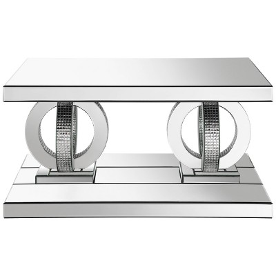 Breena Silver Rectangular Mirrored Coffee Table with Glass