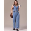 INSPIRE CHIC Women's Denim Button Down Sleeveless Vest and Wide-leg Pants Denim Set - 3 of 4