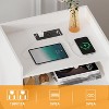 Homhougo Nightstand Set of 2, Rattan End Table with Charging Station, 2 Open Shelves Beside Table with Drawer and Solid Legs, White - 4 of 4
