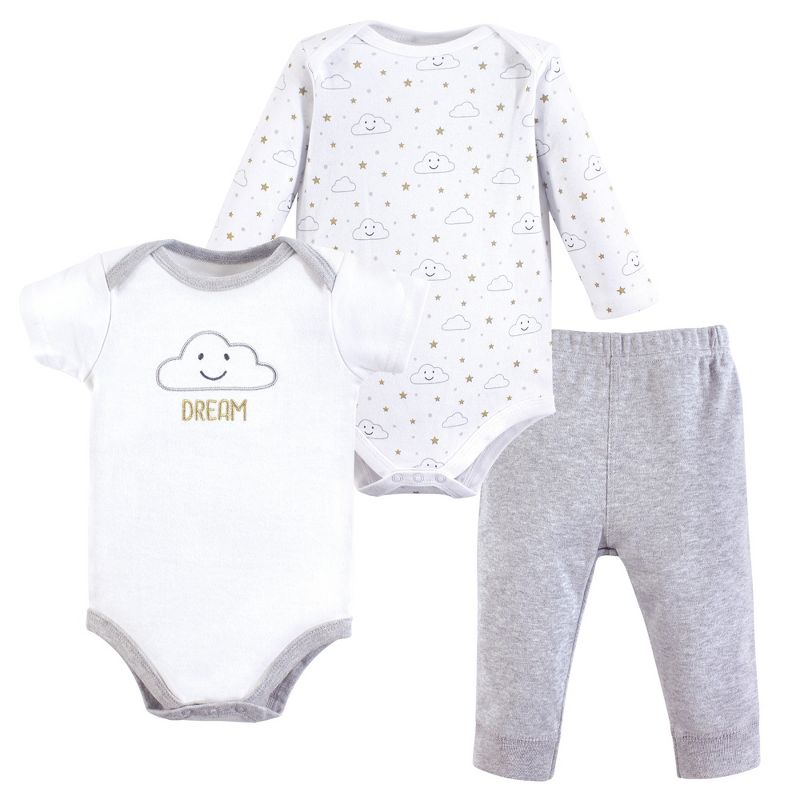 Hudson Baby Infant Unisex Cotton Bodysuit and Pant Set, Gray Clouds, 1 of 3