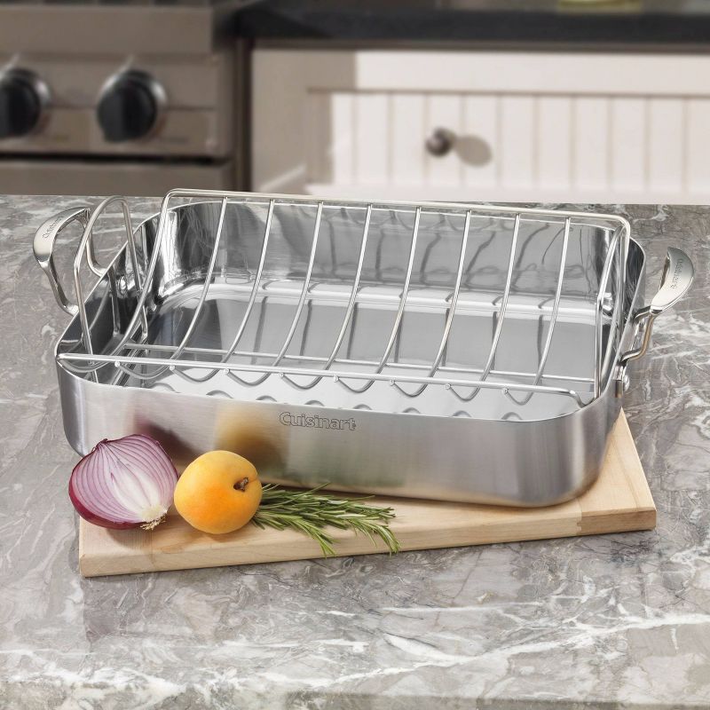 Cuisinart MultiClad Pro 16&#34; Tri-Ply Stainless Steel Roasting Pan &#38; Stainless Rack - MCP117-16BR, 3 of 7
