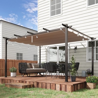 Brown Aluminum Patio Pergola with Retractable Canopy