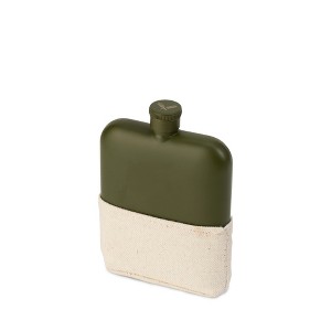 Foster & Rye Army Flask - Whiskey Flask for Men - Stainless Steel Alcohol Flask Matte Army Green with Canvas Wrap - 6oz Set of 1 - 1 of 4