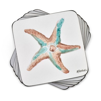 Pimpernel Coastal Shore Coasters - Set of 6 Square Cork Backed Drink Coasters with Beach & Ocean Art - Heat & Stain Resistant Surface