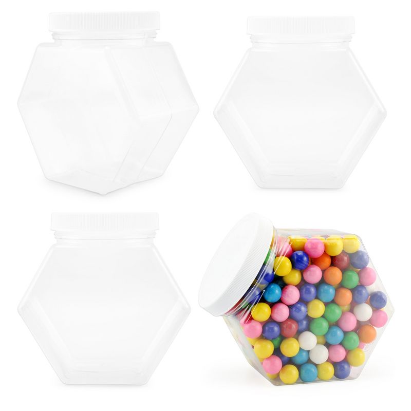 Cornucopia Brands Plastic Hexagon Shaped Jars 4pk, 30oz; Containers for Snacks and Storage 2 1/2 Cup Capacity 5 x 5 x 3 in., 1 of 9