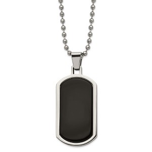 Black Bow Jewelry Men's Stainless Steel & Black Agate Inlay Dog Tag Necklace, 22 Inch - 1 of 3