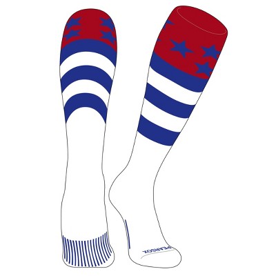 PEAR SOX Elite USA Flag Knee High Sports Socks - Red, Royal Blue, White