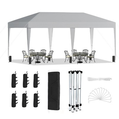 SUGIFT 10' x 20' Pop Up Canopy Tent, Outdoor Instant Gazebo Sun Shade Shelter with Carry Bag, for Catering, Events, Wedding, Backyard BBQ,  White