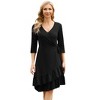 Coolmee Women V Neck Midi Dress Wrap 3/4 Long Sleeve Ruffle Hem Dress with Belt - 2 of 4
