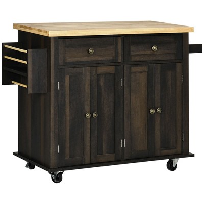 NicBex 2 Drawer Rolling Kitchen Island Cart with 2-Door Cabinet and Knobs,Kitchen Island with Spice Rack and Towel Bar,Island Table for Kitchen