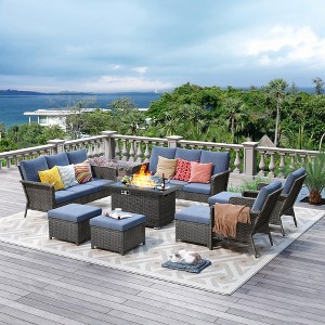 Brafab 9-Piece Patio Furniture Set with Fire Pit Table 44", Outdoor Patio Conversation Sets W/Loveseats for Yard, Garden, Porch - 1 of 4
