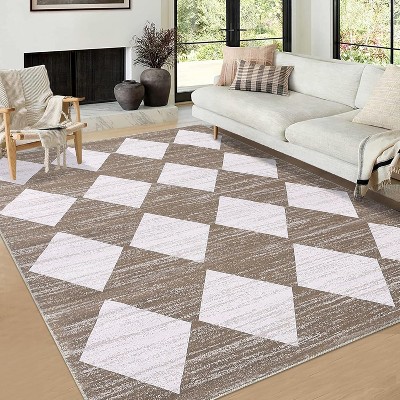 Modern Geometric Area Rug - Machine Washable Non-Skid Stain Resistant Low Pile Carpet for Living Room Bedroom Dining Room