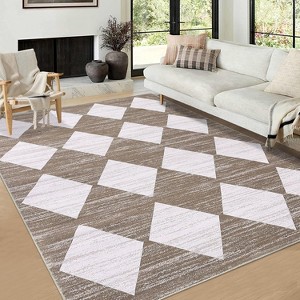 Modern Geometric Area Rug - Machine Washable Non-Skid Stain Resistant Low Pile Carpet for Living Room Bedroom Dining Room - 1 of 4
