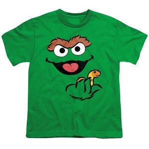 Boys' Sesame Street Oscar The Grouch Holding Slimey T-Shirt - 1 of 4