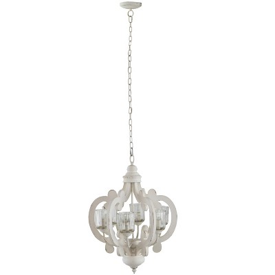 VYNXARIA 6-Light Distressed Cream Farmhouse Ceiling Lights, Vintage Pendant Chandelier with Adjustable Chain for Home Decor