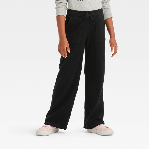 Girls' Wide Leg Pull-on Terry Pants - Cat & Jack™ Black Xs : Target