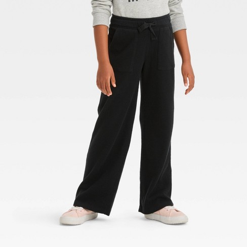 Girls' Wide Leg Pull-on Terry Pants - Cat & Jack™ Black M : Target