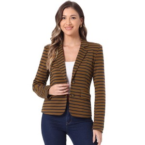 INSPIRE CHIC Women's Notched Collar Long Sleeve Button Front Striped Blazer - 1 of 4