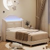 Pink Velvet Twin Bed Frame with Bookcase Headboard, Glow Feature, Storage, No Box Spring, Easy Assembly - 3 of 4