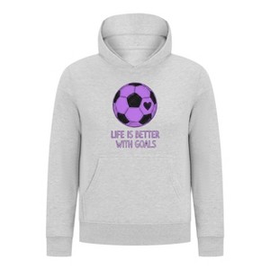 Everyday Kids Sports Collection Life-Is-Better-With-Goals Soccer Girls Pullover Hoodie – Purple Heart Ball Graphic Sweatshirt - 1 of 4