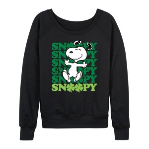 Women's - Peanuts - Snoopy's St. Patrick's Day Lightweight French Terry Wide Neck Long Sleeve Shirt - 1 of 4