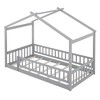 Sapphtopaz Floor Bed Frame for Kid with Fence & Roof Design House Platform Bed with Wood Frame for Kids Bedroom, Playroom, Nursery - 4 of 4