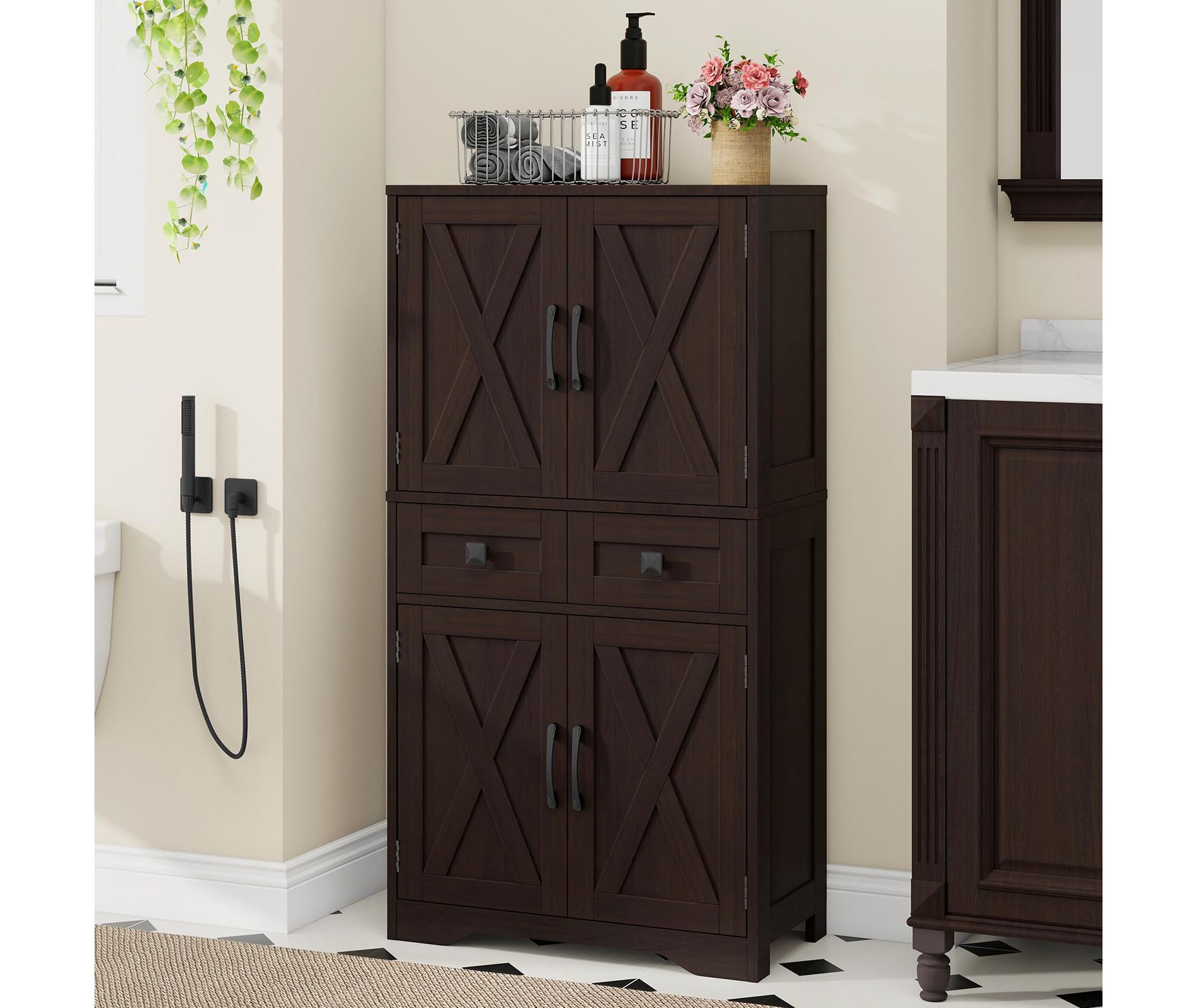 Storage Cabinet with Adjustable Shelves for Bathroom, Living Room, Kitchen Pantry Cabinet
