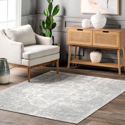 Gray Rectangular Vintage Medallion Synthetic Area Rug