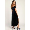 Coolmee Women Elegant Sexy Smocked Off Shoulder High Slit Bodycon Wrap Velvet Dress Cocktail Party Maxi Dress - 3 of 4