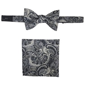 Men's Paisley 2.75" x 4.75" Adjustable 16" - 20" Freestyle Self Tie with Hankie Set - 1 of 4