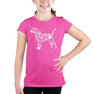 LA Pop Art Girl's Word Art T-shirt - Dog Paw Prints - 1 of 4