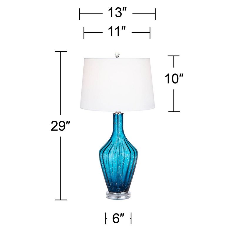 Possini Euro Design Elin Modern Coastal Table Lamp 29" Tall Blue Fluted Art Glass Vase White Drum Shade for Bedroom Living Room Bedside Nightstand, 4 of 9