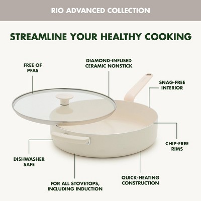 GreenPan Rio Advanced 5qt Ceramic Nonstick Saute Pan with Lid Cream