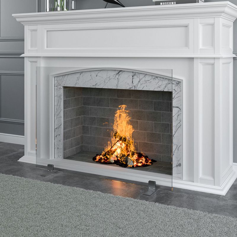 Barton 46" x 33" Fireplace Screen Guard Tempered Glass for Fire Place Panel, Clear, 2 of 5