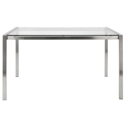 51" Clear Glass and Stainless Steel Rectangular Dining Table