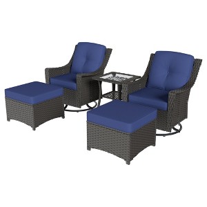 YARDSIGHT 2-Person All-Weather Wicker Patio Chat Set: 2 Chairs, 2 Ottomans & Glass-Top Coffee Table - 1 of 4