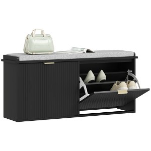 HOMCOM Shoe Bench with Padded Seat Cushion and Flip-Drawer, Entryway Bench - 1 of 4