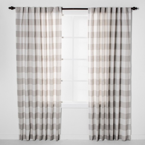 108 X54 Light Filtering Plaid Window Curtain Panel Light Gray