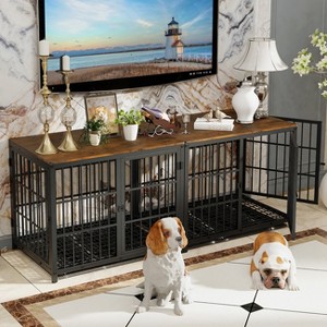 Artloge Heavy Duty Metal Pet Kennel Cage Durable Dog Crate Wooden Tabletop End Side Table with Removable Tray & 3 Lockable Doors for Dogs Furniture - 1 of 4