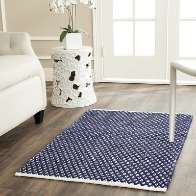 Navy and White Geometric Wool Cotton Area Rug