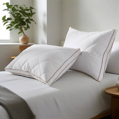 Peace Nest Goose Feather Down Pillow White Quilted Cotton Cover Set of 2