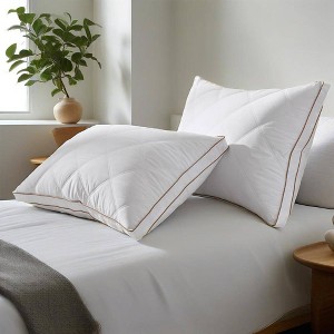 Peace Nest Goose Feather Down Pillow White Quilted Cotton Cover Set of 2 - 1 of 4